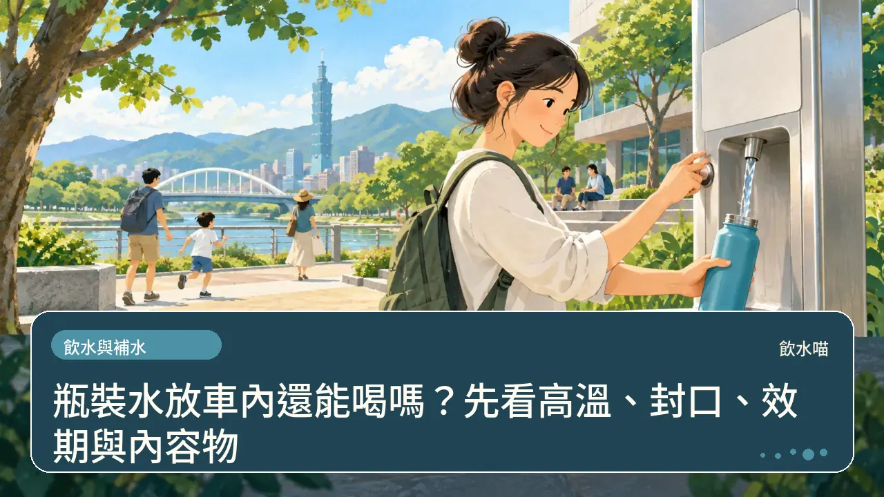 瓶裝水放車內還能喝嗎?先看高溫、封口、效期與內容物主題插畫