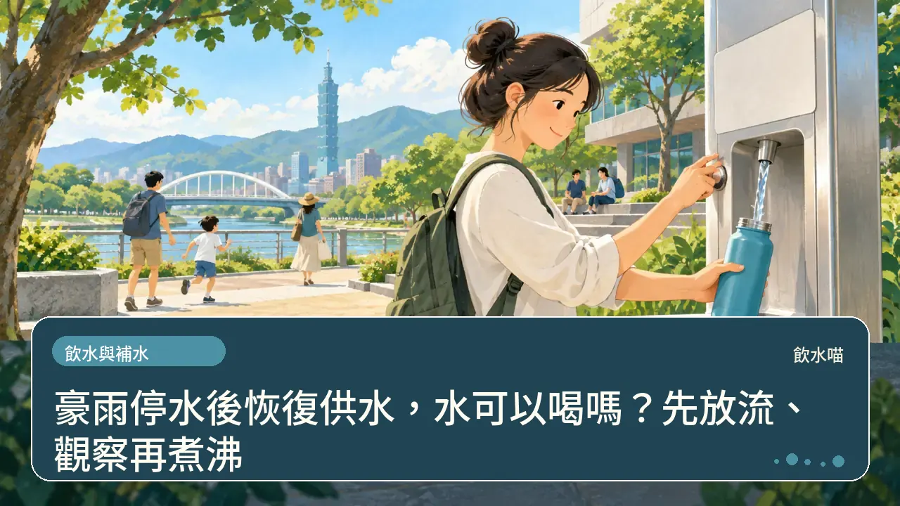 豪雨停水後恢復供水,水可以喝嗎?先放流、觀察再煮沸主題插畫