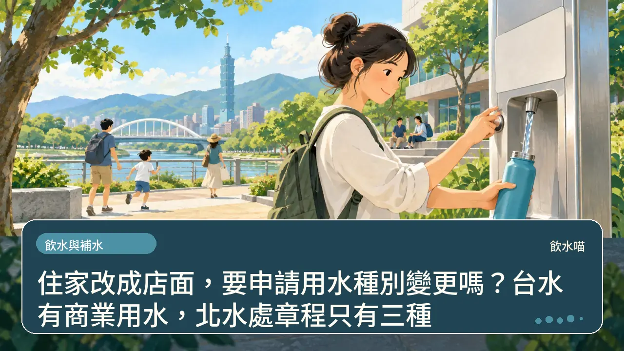 住家改成店面,要申請用水種別變更嗎?台水有商業用水,北水處章程只有三種主題插畫